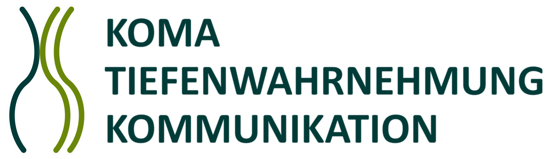 Logo mit Text Koma Tiefenwahrnehmung Kommunikation auf Hintergrundbild eines Krankenhausflures